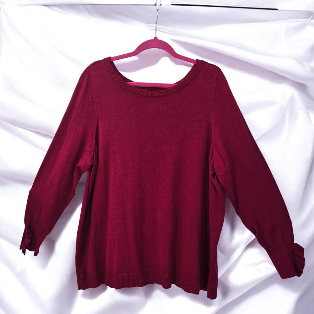 Lane Bryant Woman 18-20 Ruffle Cuff Sweater Knit Top Plus Size‎ Pullover Burgund